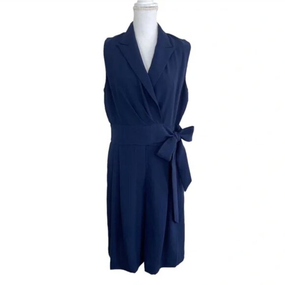 Lauren Ralph Lauren Belted Georgette Sleeveless Romper Refined Navy Size 10 - Picture 12 of 14